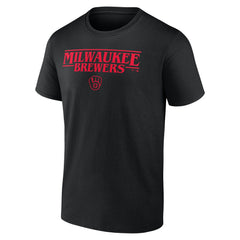 Milwaukee Brewers Stranger Things Logo Lockup T-Shirt - Black T-shirts