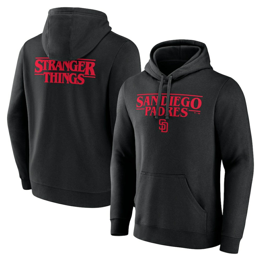 San Diego Padres Stranger Things Logo Lockup Pullover Hoodie - Black Hoodies