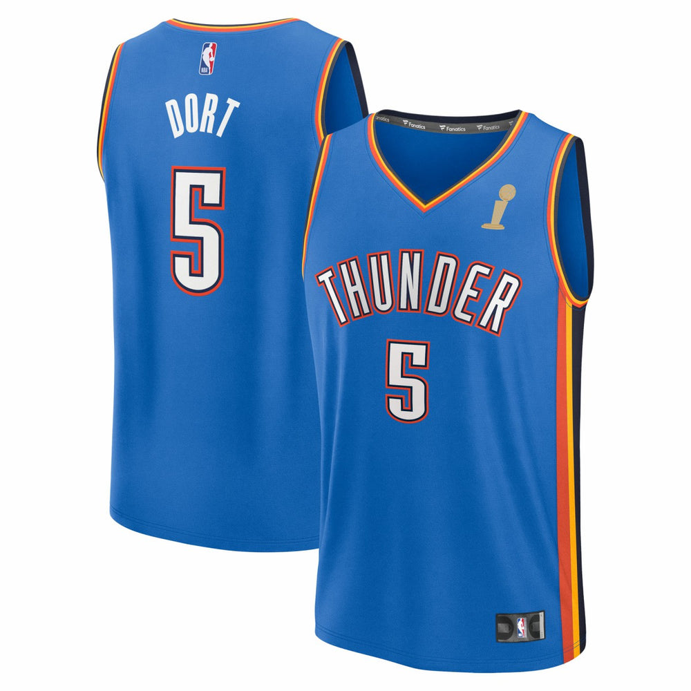 Luguentz Dort Oklahoma City Thunder 2025 NBA Finals Champions Fast Break Replica Player Jersey Blue Icon Edition - Fanatics