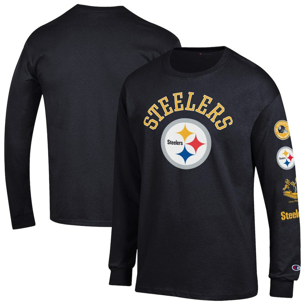 Pittsburgh Steelers Champion Seal Long Sleeve T-Shirt - Black T-shirts