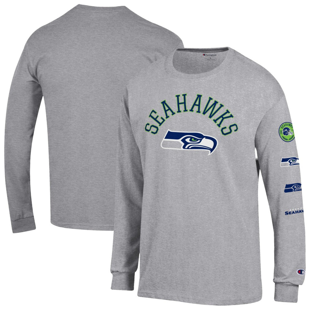 Seattle Seahawks Champion Seal Long Sleeve T-Shirt - Heather Gray T-shirts