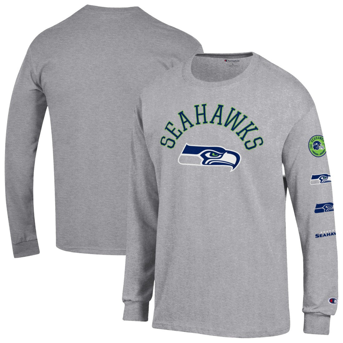 Seattle Seahawks Champion Seal Long Sleeve T-Shirt - Heather Gray T-shirts
