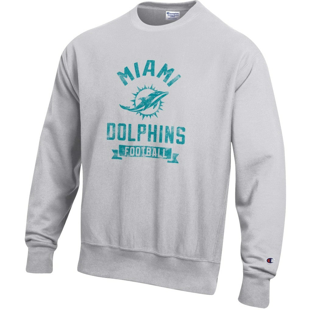 Miami Dolphins Champion Reverse Weave Fleece Pullover Sweatshirt - Heather Gray Pullover
