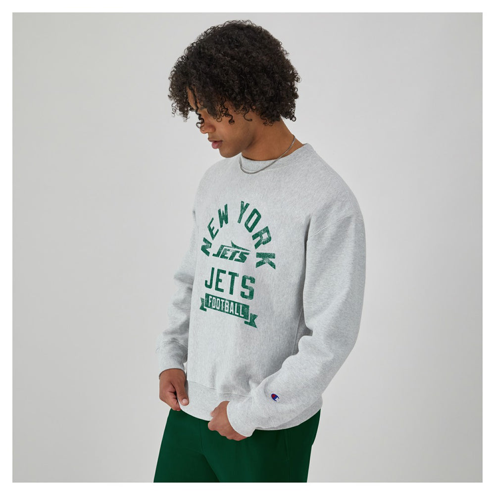 New York Jets Champion Reverse Weave Fleece Pullover Sweatshirt - Heather Gray Pullover