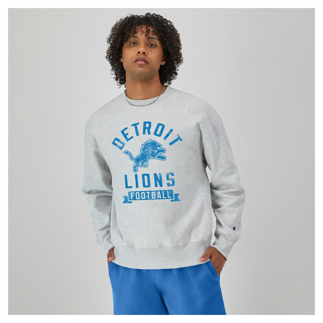 Detroit Lions Champion Reverse Weave Fleece Pullover Sweatshirt - Heather Gray Pullover