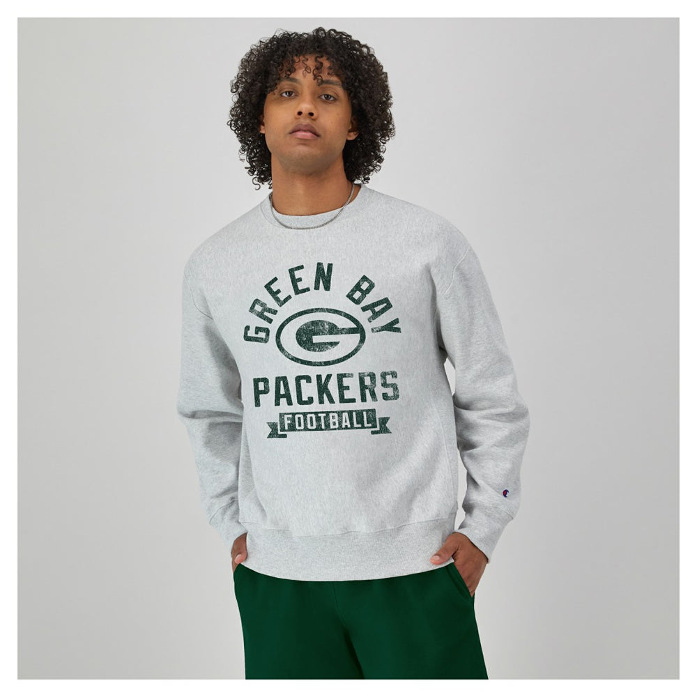 Green Bay Packers Champion Reverse Weave Fleece Pullover Sweatshirt - Heather Gray Pullover