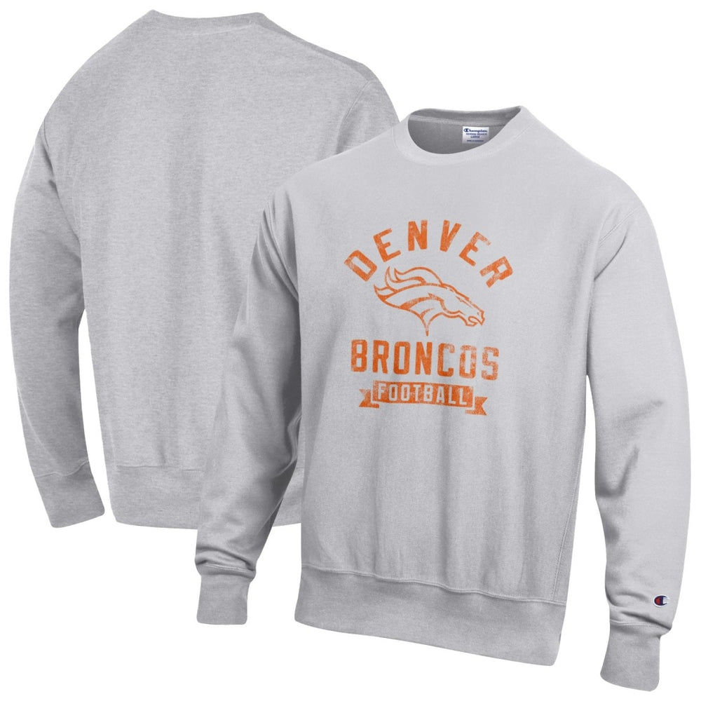 Denver Broncos Champion Reverse Weave Fleece Pullover Sweatshirt - Heather Gray Pullover