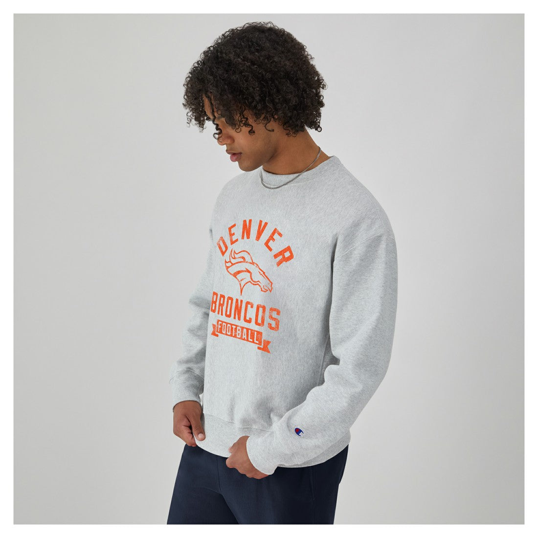 Denver Broncos Champion Reverse Weave Fleece Pullover Sweatshirt - Heather Gray Pullover