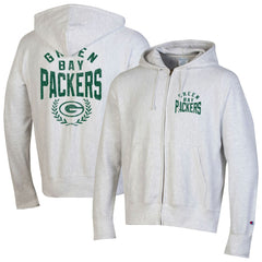 Green Bay Packers Champion Reverse Weave Full-Zip Hoodie - Heather Gray Hoodies