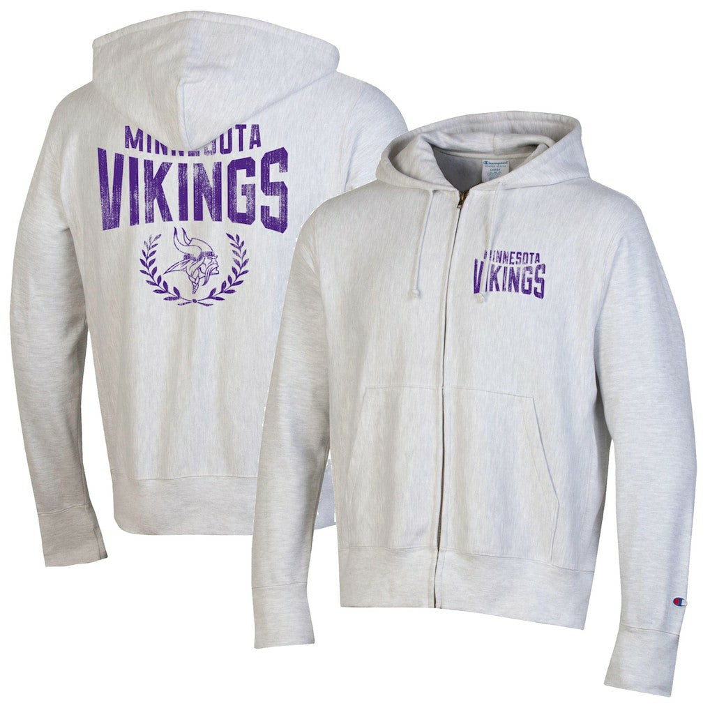 Minnesota Vikings Champion Reverse Weave Full-Zip Hoodie - Heather Gray Hoodies