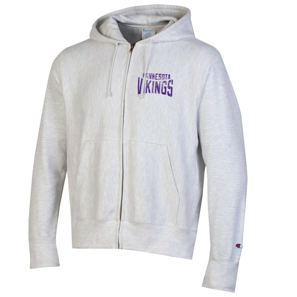 Minnesota Vikings Champion Reverse Weave Full-Zip Hoodie - Heather Gray Hoodies
