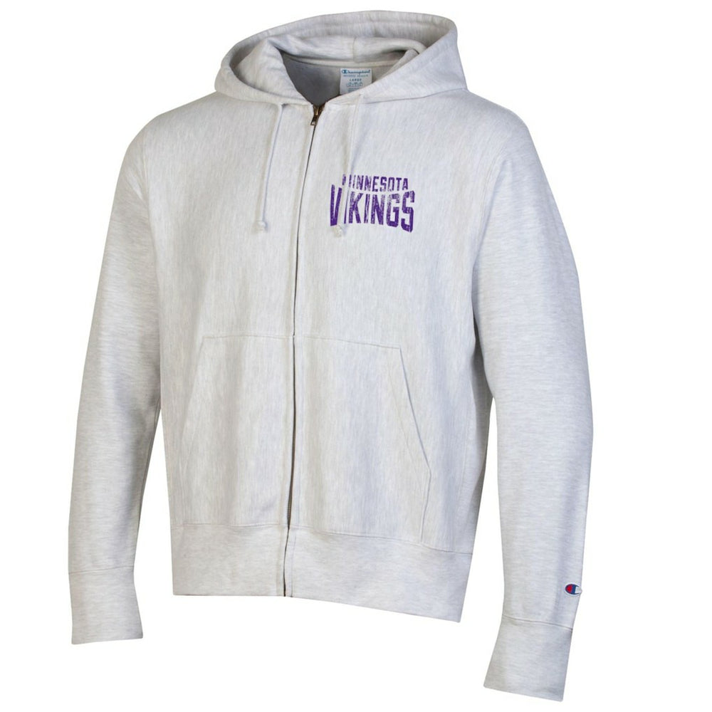 Minnesota Vikings Champion Reverse Weave Full-Zip Hoodie - Heather Gray Hoodies