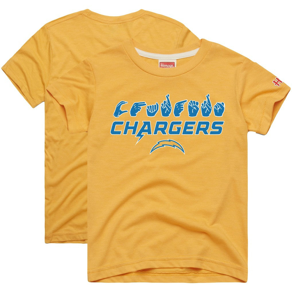 Los Angeles Chargers Homage Youth Love Sign x ASL 2.0 Tri-Blend T-Shirt - Gold T-shirts