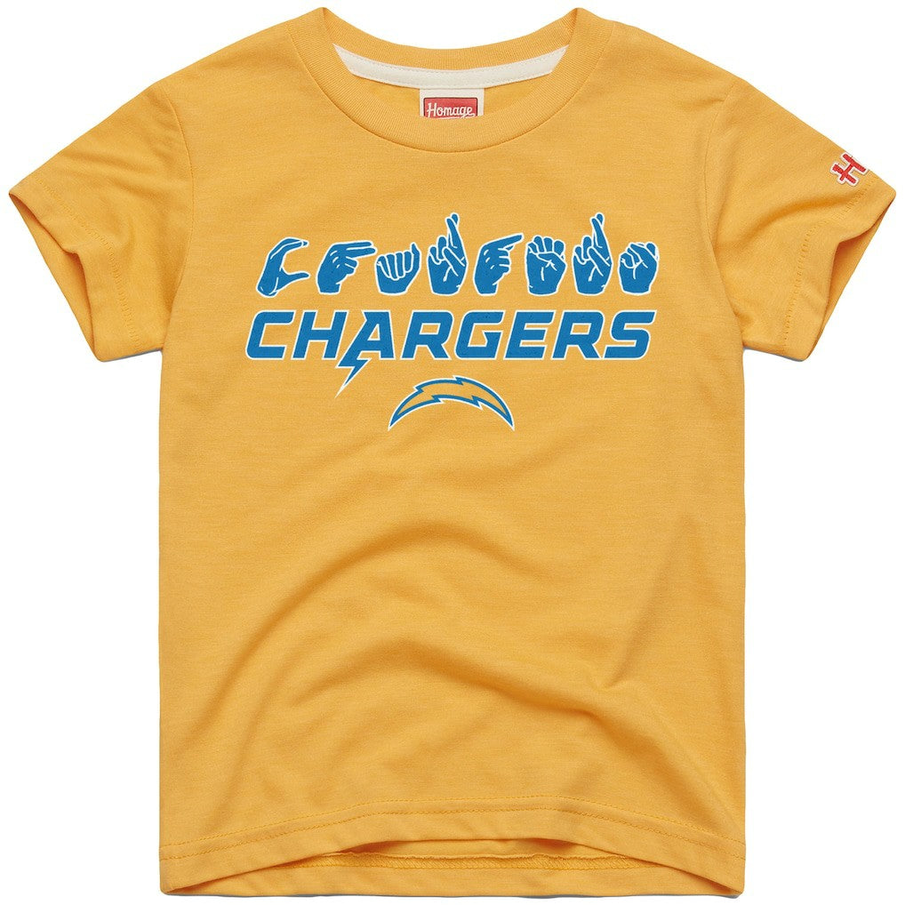 Los Angeles Chargers Homage Youth Love Sign x ASL 2.0 Tri-Blend T-Shirt - Gold T-shirts