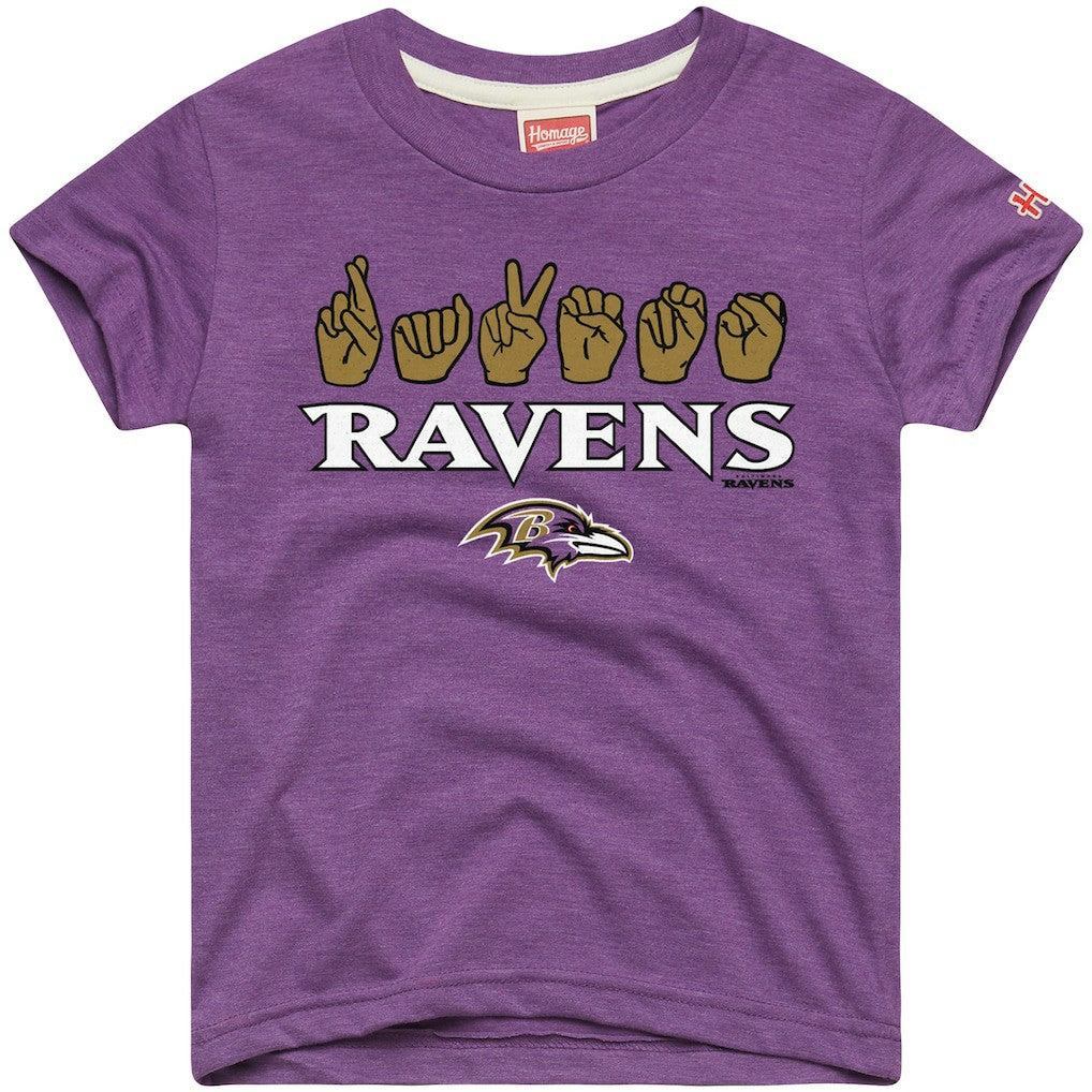 Baltimore Ravens Homage Youth Love Sign x ASL 2.0 Tri-Blend T-Shirt - Purple T-shirts