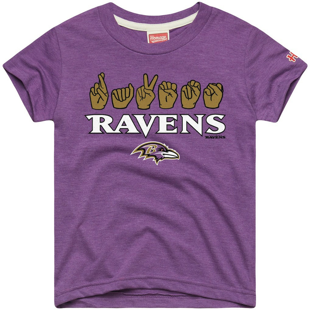 Baltimore Ravens Homage Youth Love Sign x ASL 2.0 Tri-Blend T-Shirt - Purple T-shirts