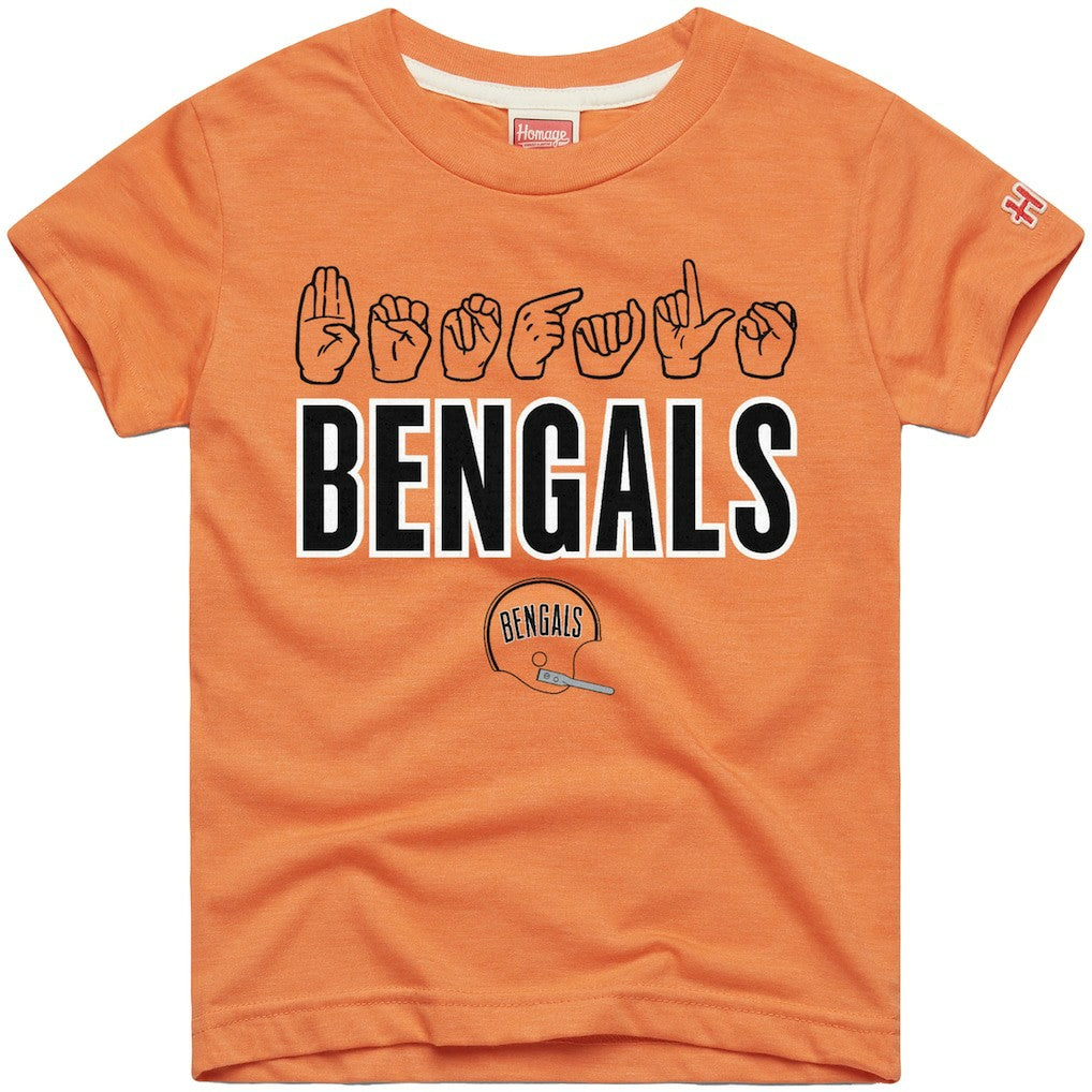 Cincinnati Bengals Homage Youth Love Sign x ASL 2.0 Tri-Blend T-Shirt - Orange T-shirts
