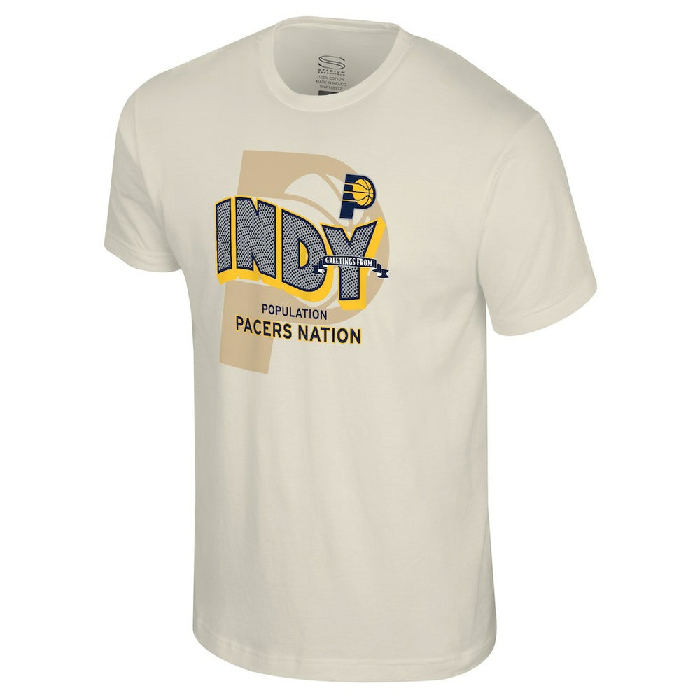 Indiana Pacers Stadium Essentials Unisex Greetings From T-Shirt Natural