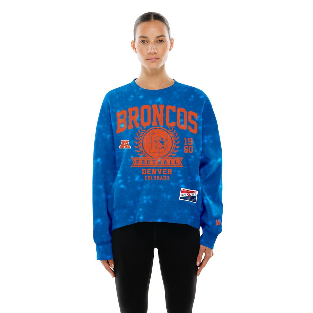 Denver Broncos New Era Women's Throwback Oversized Boxy Sweatshirt - Royal Sweatshirts
