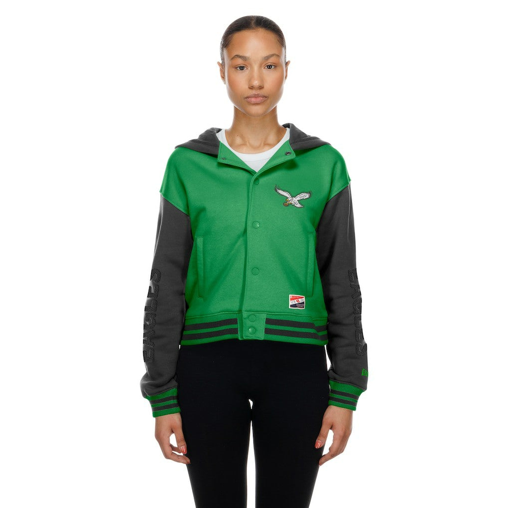 Philadelphia Eagles New Era Women's Throwback Full-Snap Hooded Jacket - Kelly Green Jackets