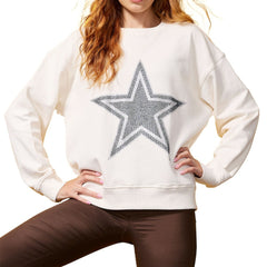 Dallas Cowboys Terez Women's Gems Fleece Crewneck Sweatshirt - White Sweatshirts