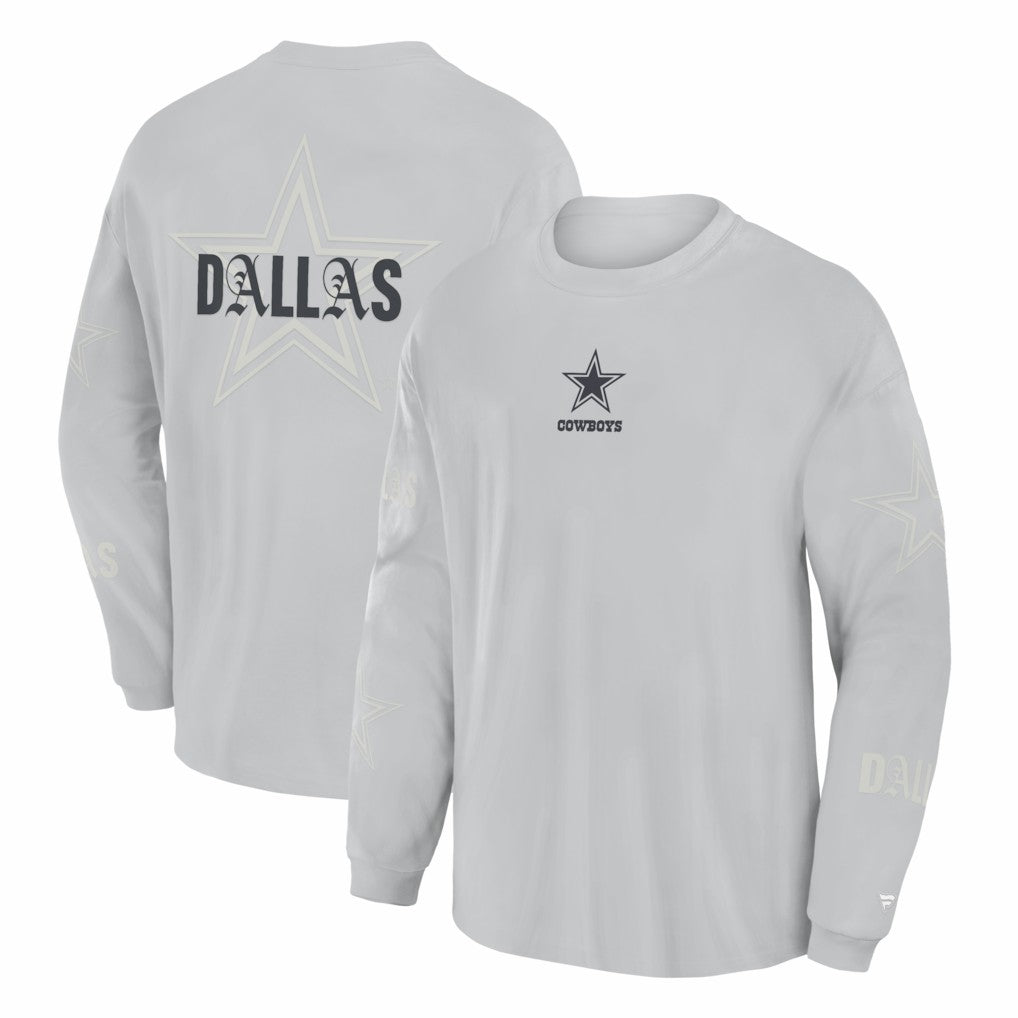 Dallas Cowboys Oversized Type Play Long Sleeve T-Shirt - Gray T-shirts