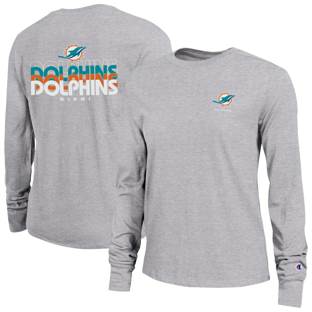 Miami Dolphins Champion Women's Core Long-Sleeve T-Shirt - Heather Gray T-shirts