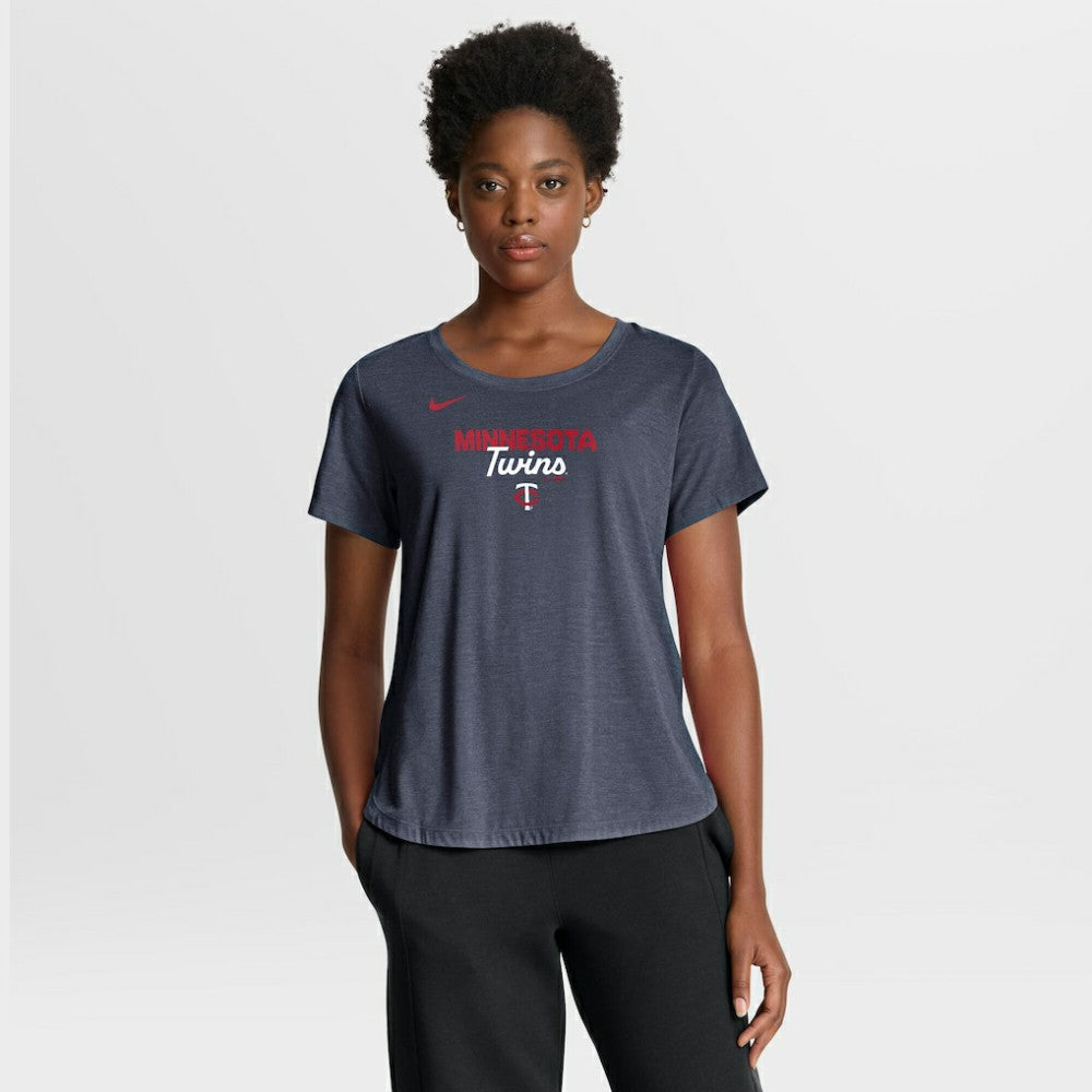 Minnesota Twins Nike Women's Arched Tri-Blend T-Shirt - Heather Navy T-shirts