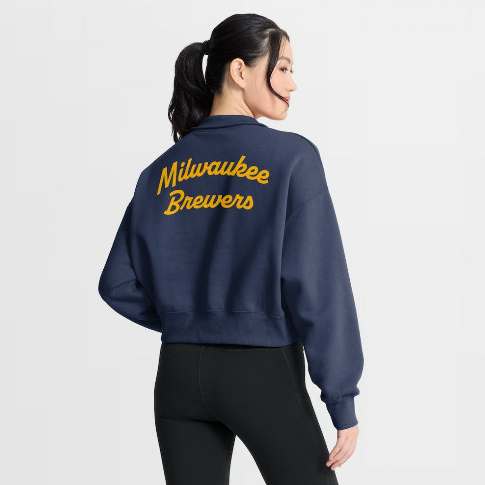 Milwaukee Brewers Nike Women's Primetime Phoenix Fleece Half-Zip Sweatshirt - Navy Sweatshirts