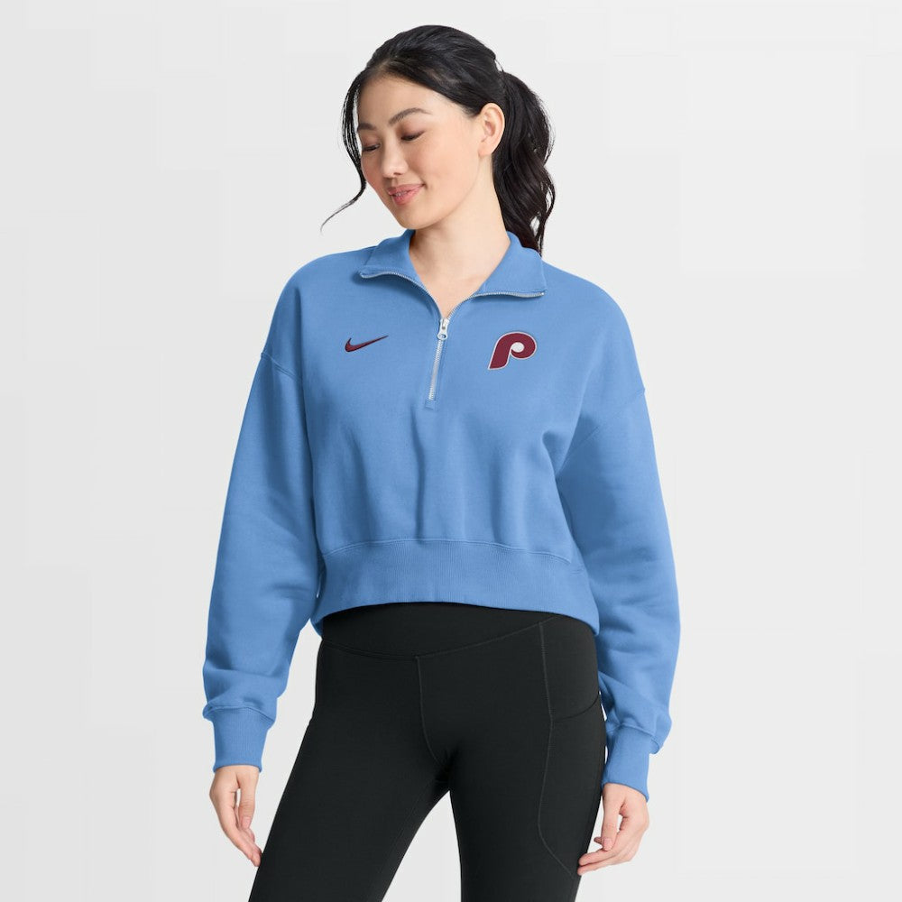 Philadelphia Phillies Nike Women's Primetime Phoenix Fleece Half-Zip Sweatshirt - Light Blue Sweatshirts