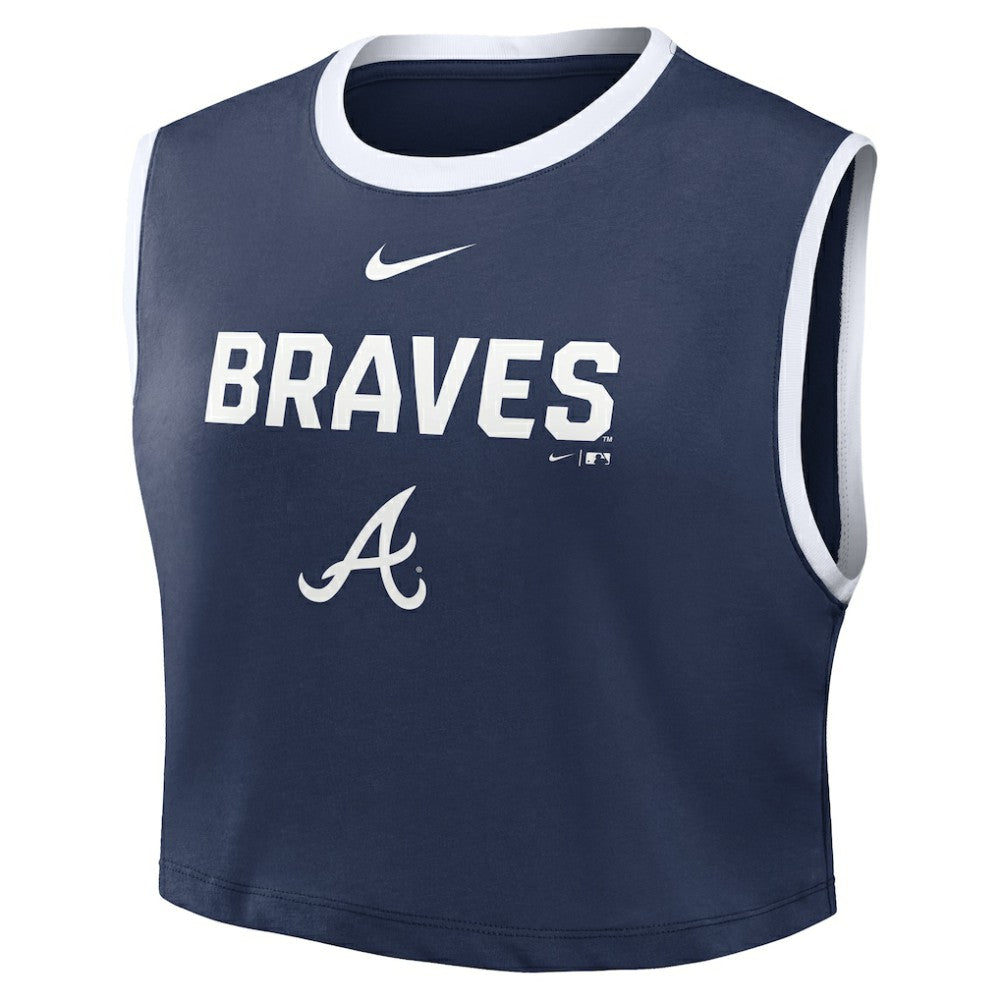 Atlanta Braves Nike Women's Primetime Loose Dri-FIT Cropped Tank Top - Navy Tanks