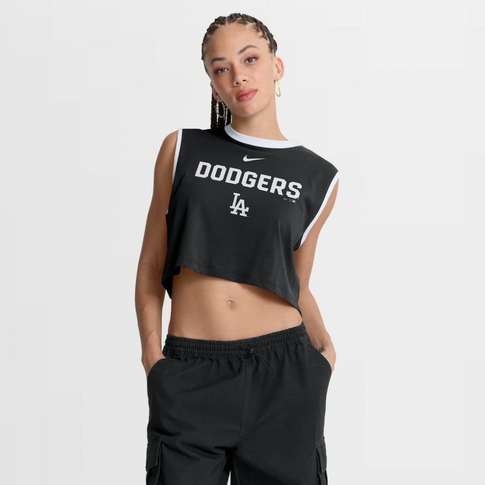 Los Angeles Dodgers Nike Women's Primetime Loose Dri-FIT Cropped Tank Top - Black Tanks