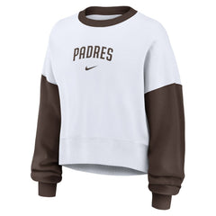 San Diego Padres Nike Women's Oversized High Hip Fleece Sweatshirt - White/Brown Sweatshirts