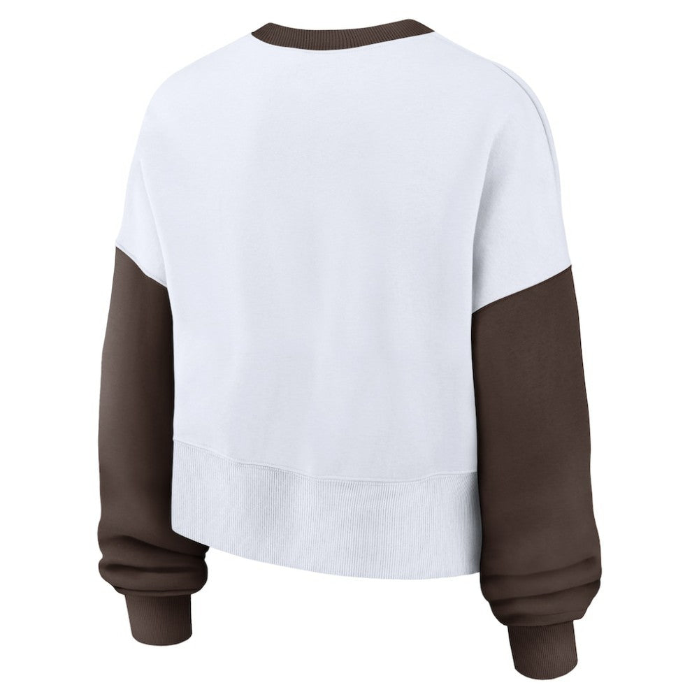San Diego Padres Nike Women's Oversized High Hip Fleece Sweatshirt - White/Brown Sweatshirts