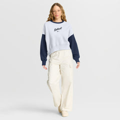 Detroit Tigers Nike Women's Oversized High Hip Fleece Sweatshirt - White/Navy Sweatshirts