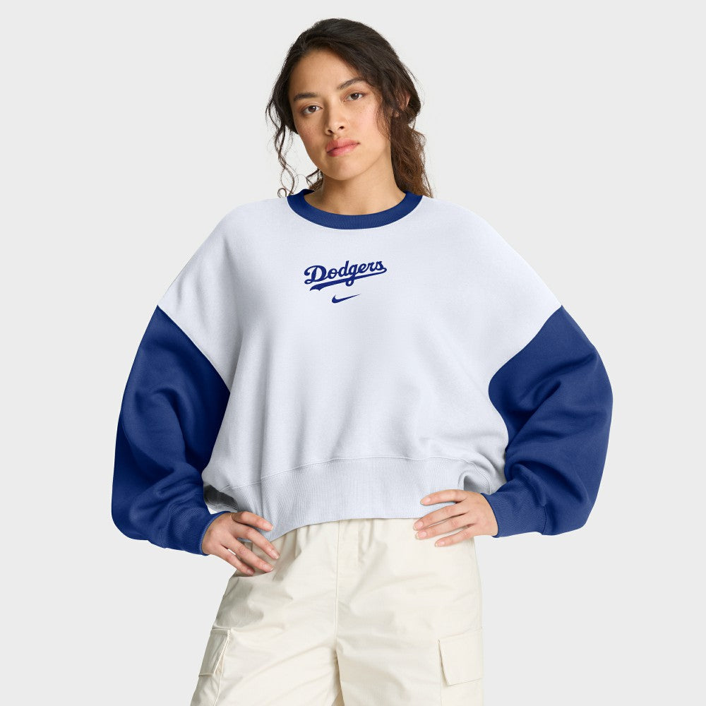 Los Angeles Dodgers Nike Women's Oversized High Hip Fleece Sweatshirt - White/Royal Sweatshirts