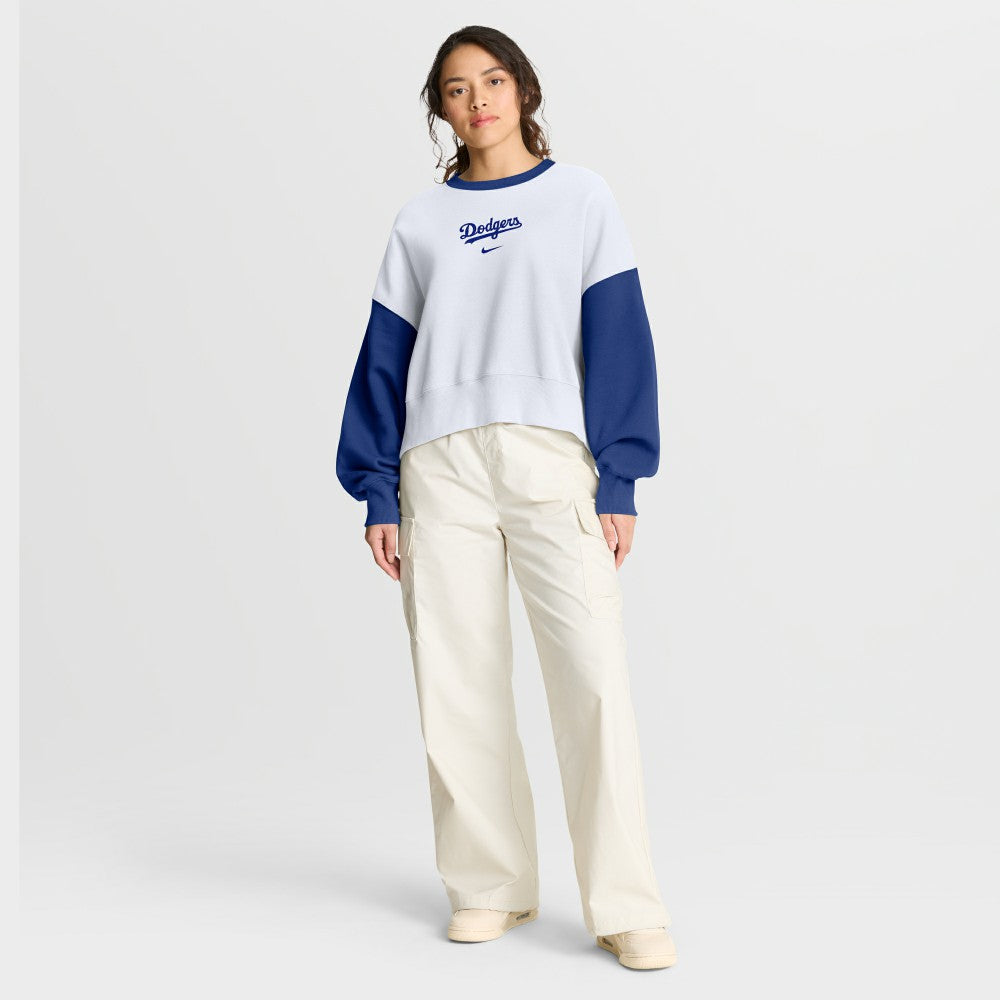 Los Angeles Dodgers Nike Women's Oversized High Hip Fleece Sweatshirt - White/Royal Sweatshirts