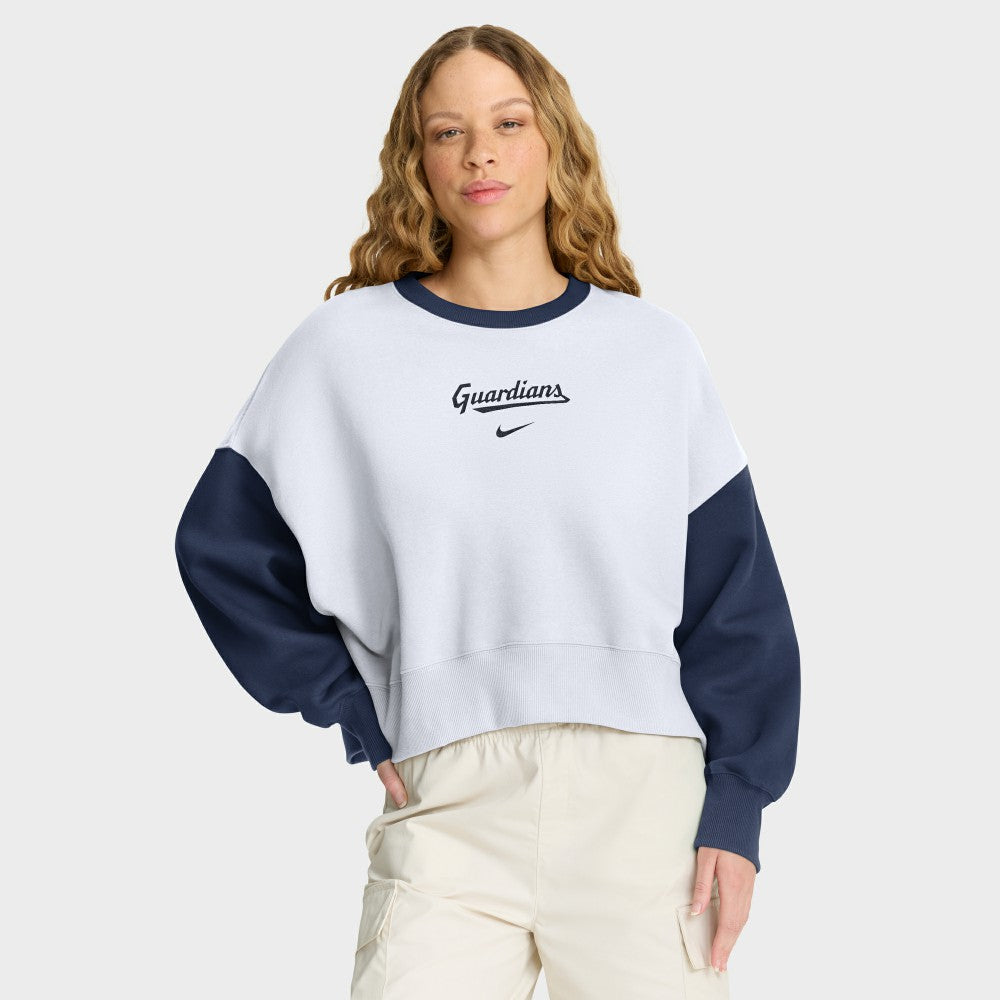 Cleveland Guardians Nike Women's Oversized High Hip Fleece Sweatshirt - White/Navy Sweatshirts
