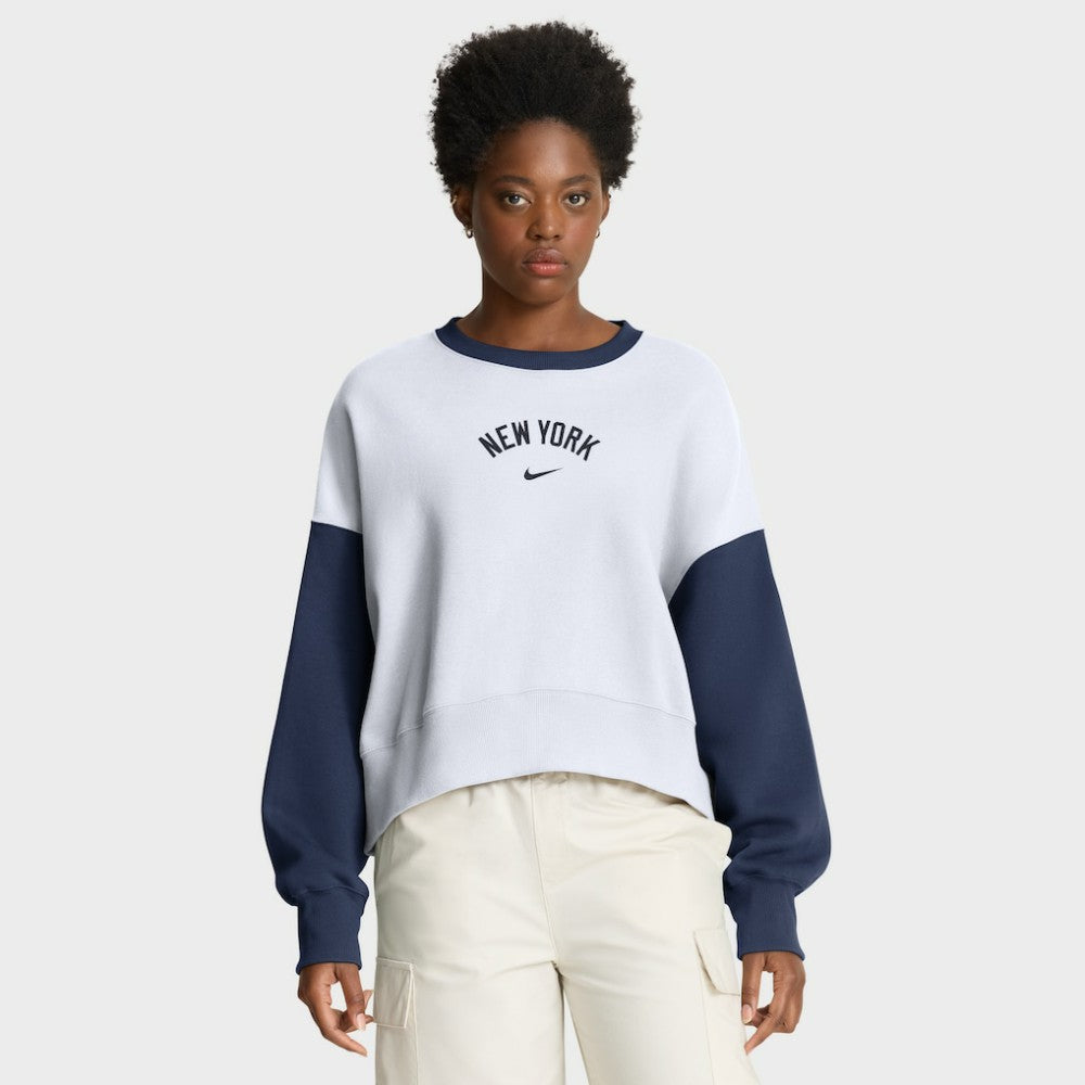 New York Yankees Nike Women's Oversized High Hip Fleece Sweatshirt - White/Navy Sweatshirts