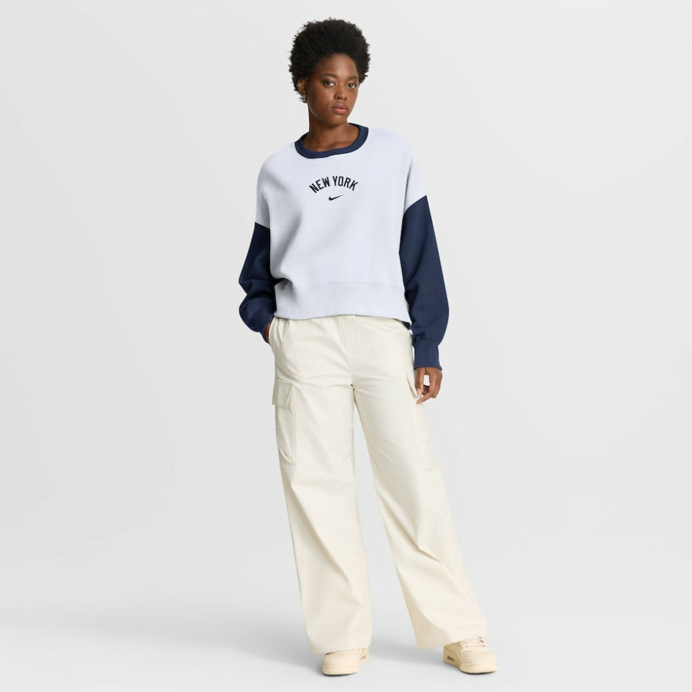 New York Yankees Nike Women's Oversized High Hip Fleece Sweatshirt - White/Navy Sweatshirts