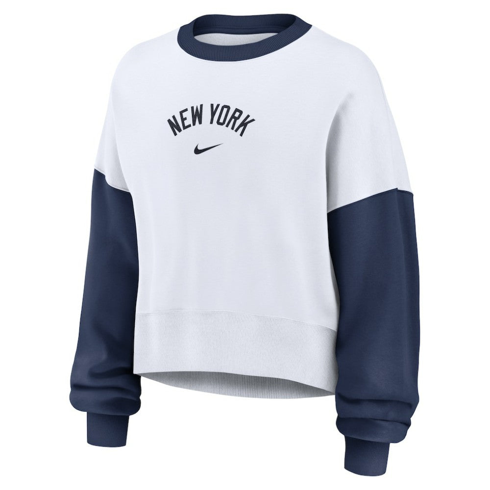 New York Yankees Nike Women's Oversized High Hip Fleece Sweatshirt - White/Navy Sweatshirts