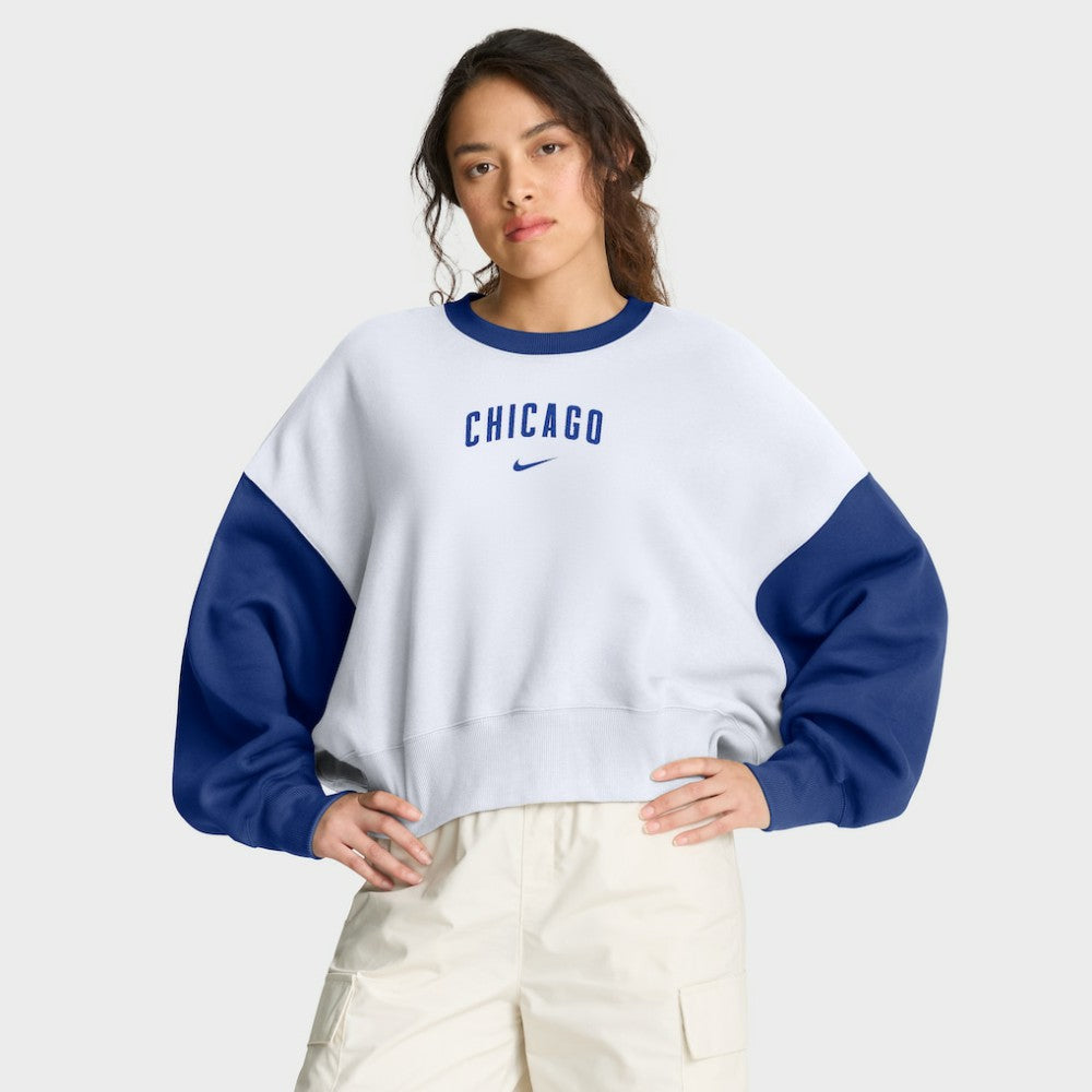 Chicago Cubs Nike Women's Oversized High Hip Fleece Sweatshirt - White/Royal Sweatshirts