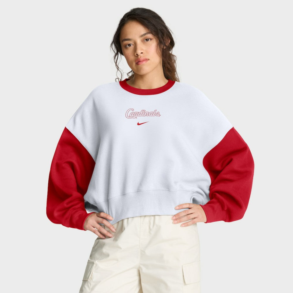 St. Louis Cardinals Nike Women's Oversized High Hip Fleece Sweatshirt - White/Red Sweatshirts