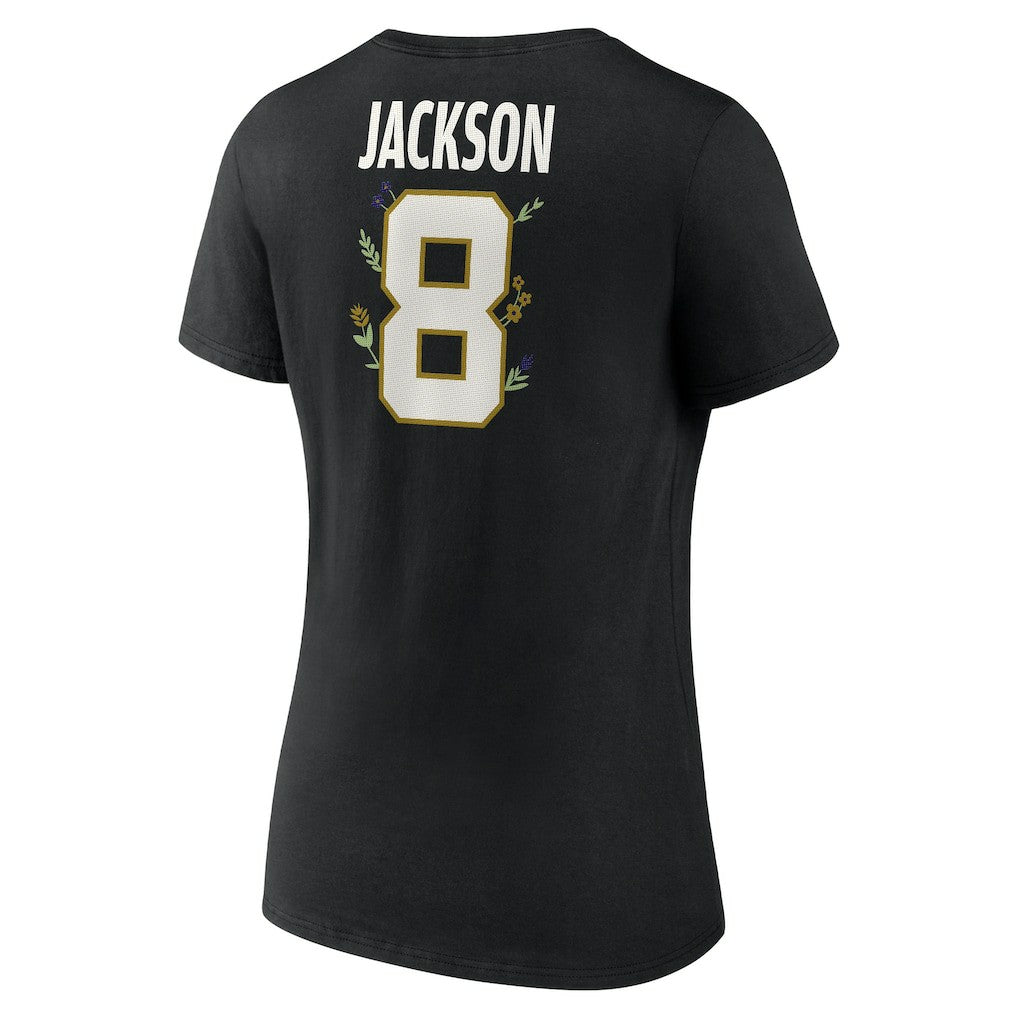 Lamar Jackson Baltimore Ravens Women's Floral Name & Number V-Neck T-Shirt - Black T-shirts