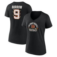 Joe Burrow Cincinnati Bengals Women's Floral Name & Number V-Neck T-Shirt - Black T-shirts