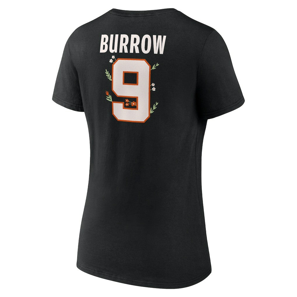 Joe Burrow Cincinnati Bengals Women's Floral Name & Number V-Neck T-Shirt - Black T-shirts