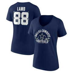 CeeDee Lamb Dallas Cowboys Women's Floral Name & Number V-Neck T-Shirt - Navy T-shirts