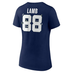 CeeDee Lamb Dallas Cowboys Women's Floral Name & Number V-Neck T-Shirt - Navy T-shirts