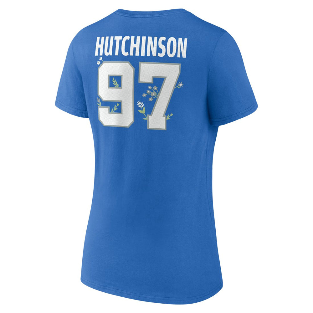 Aidan Hutchinson Detroit Lions Women's Floral Name & Number V-Neck T-Shirt - Blue T-shirts