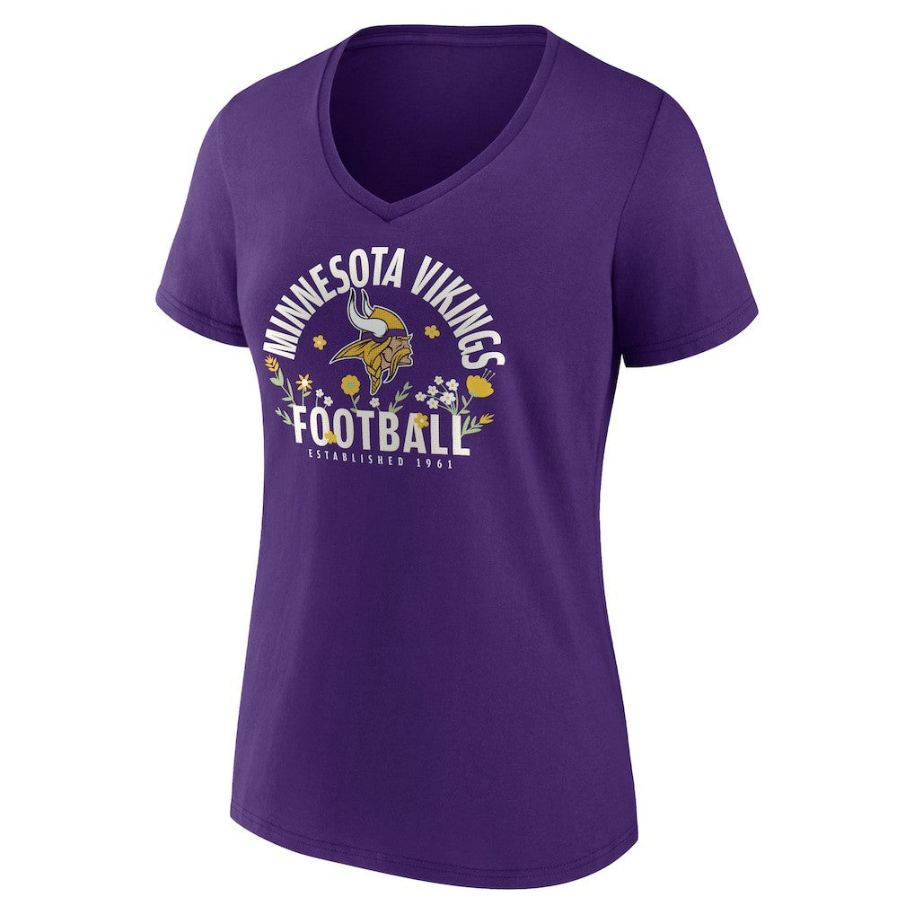Justin Jefferson Minnesota Vikings Women's Floral Name & Number V-Neck T-Shirt - Purple T-shirts